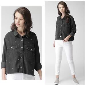 Levi’s Black Studded Denim Shirt Size Large Studs Faded Vintage Lightweight